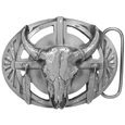 Buffalo Skull/Feathers Antiqued Belt Buckle